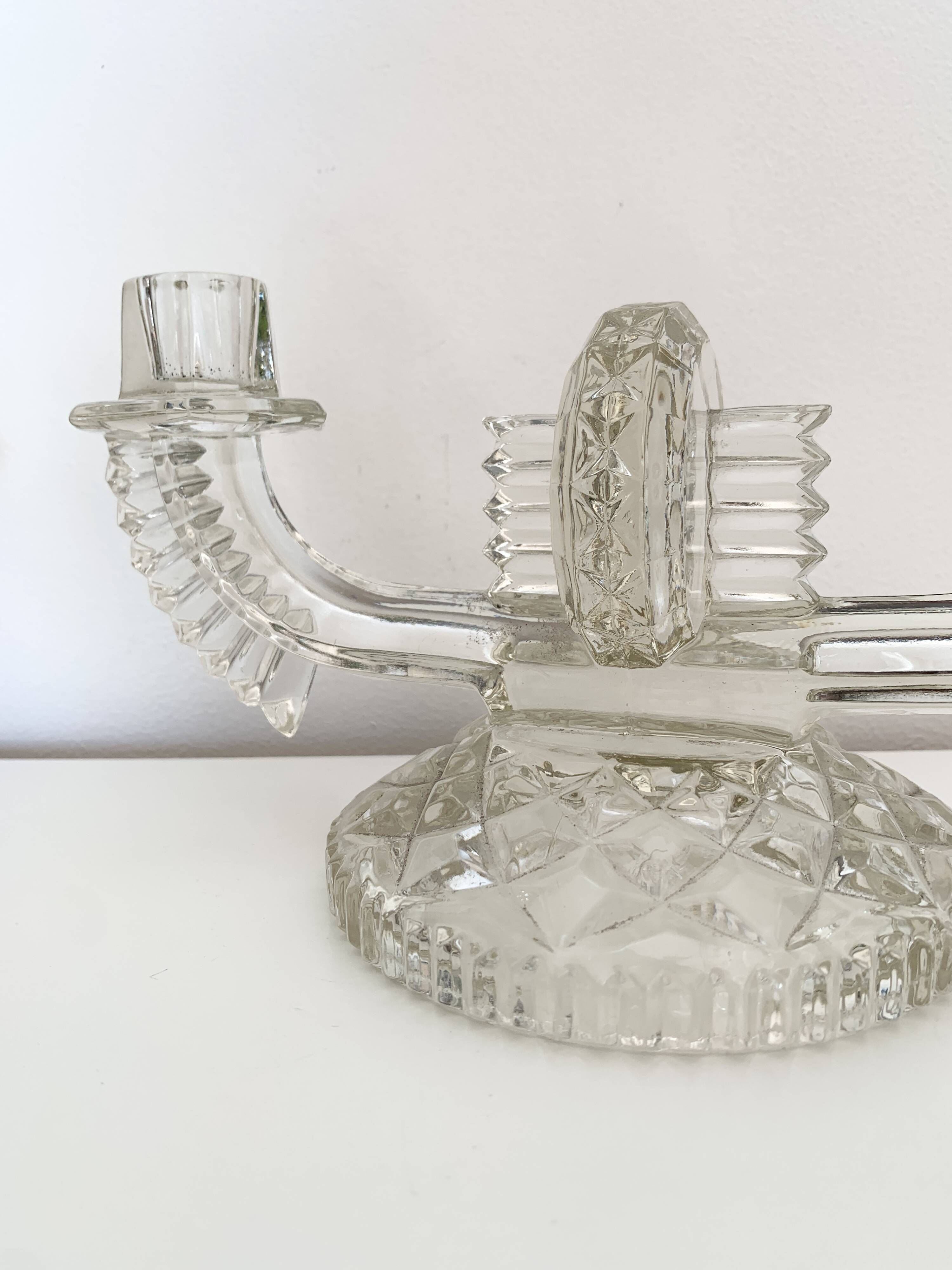 Czechoslovak moulded glass candlestick