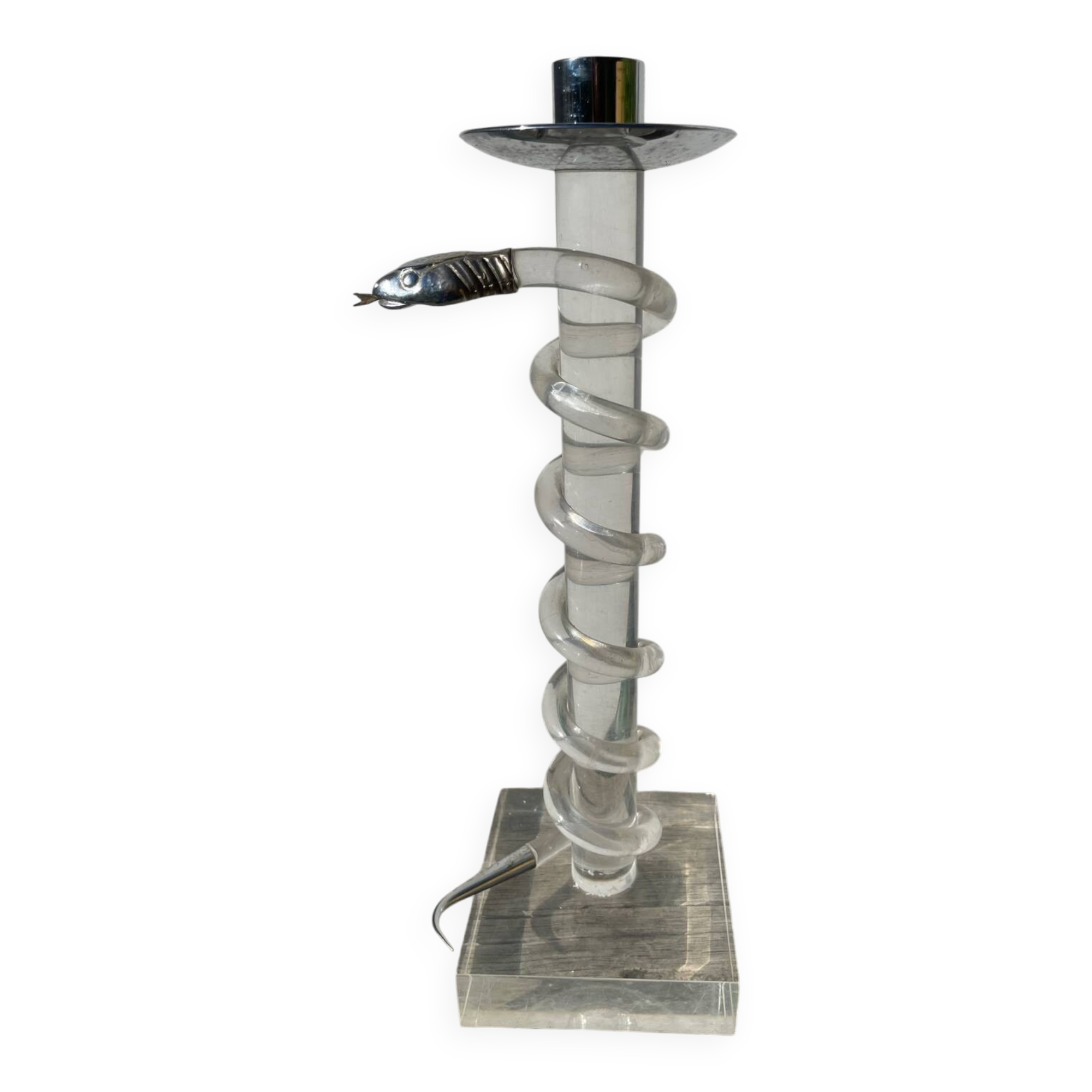 Silver-plated metal candlestick signed Alessandro Albrizzi 1970