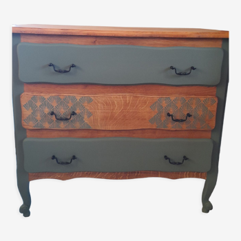 Wood and khaki chest of drawers