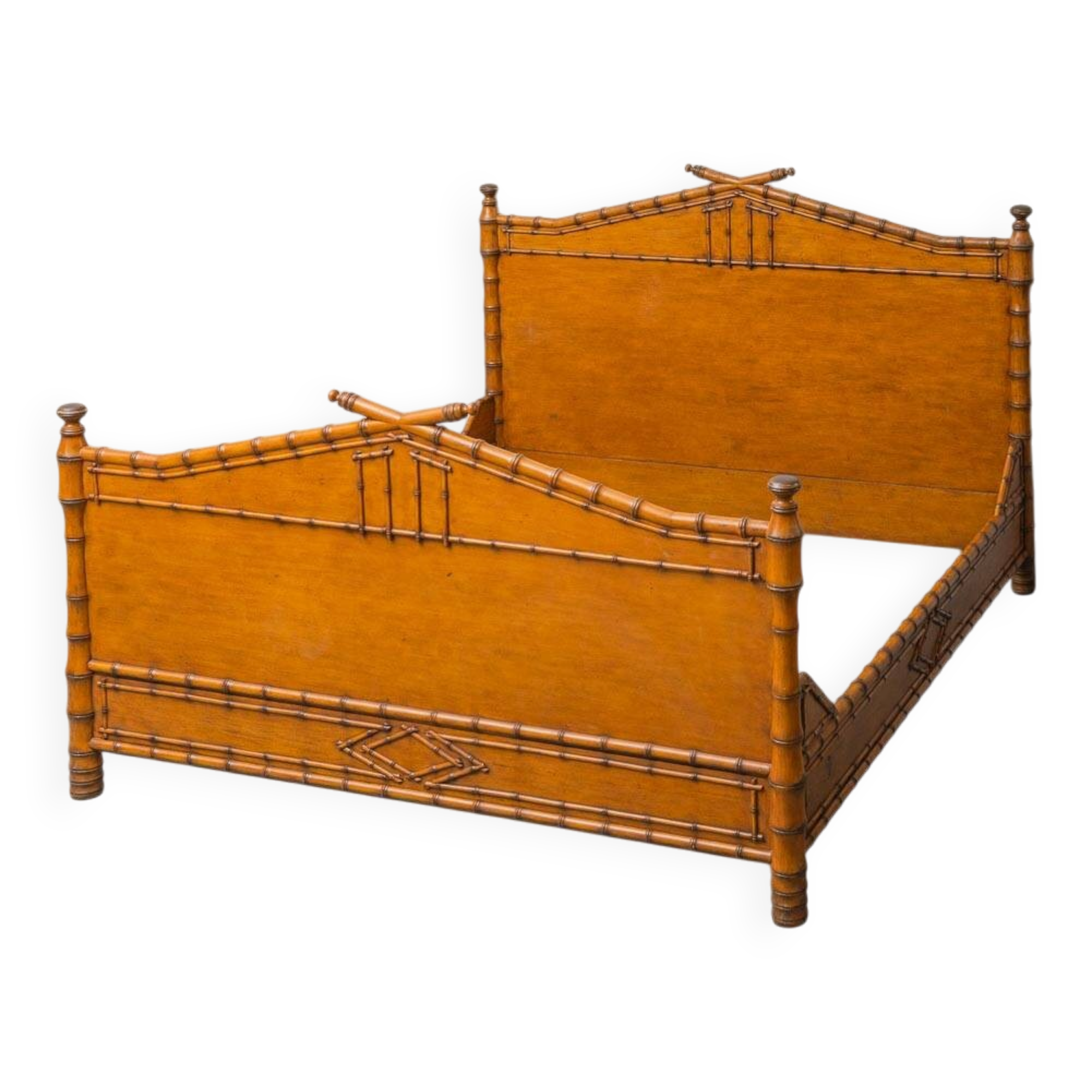 Vintage double bed in bamboo-style wood – Italian design from the 1940s