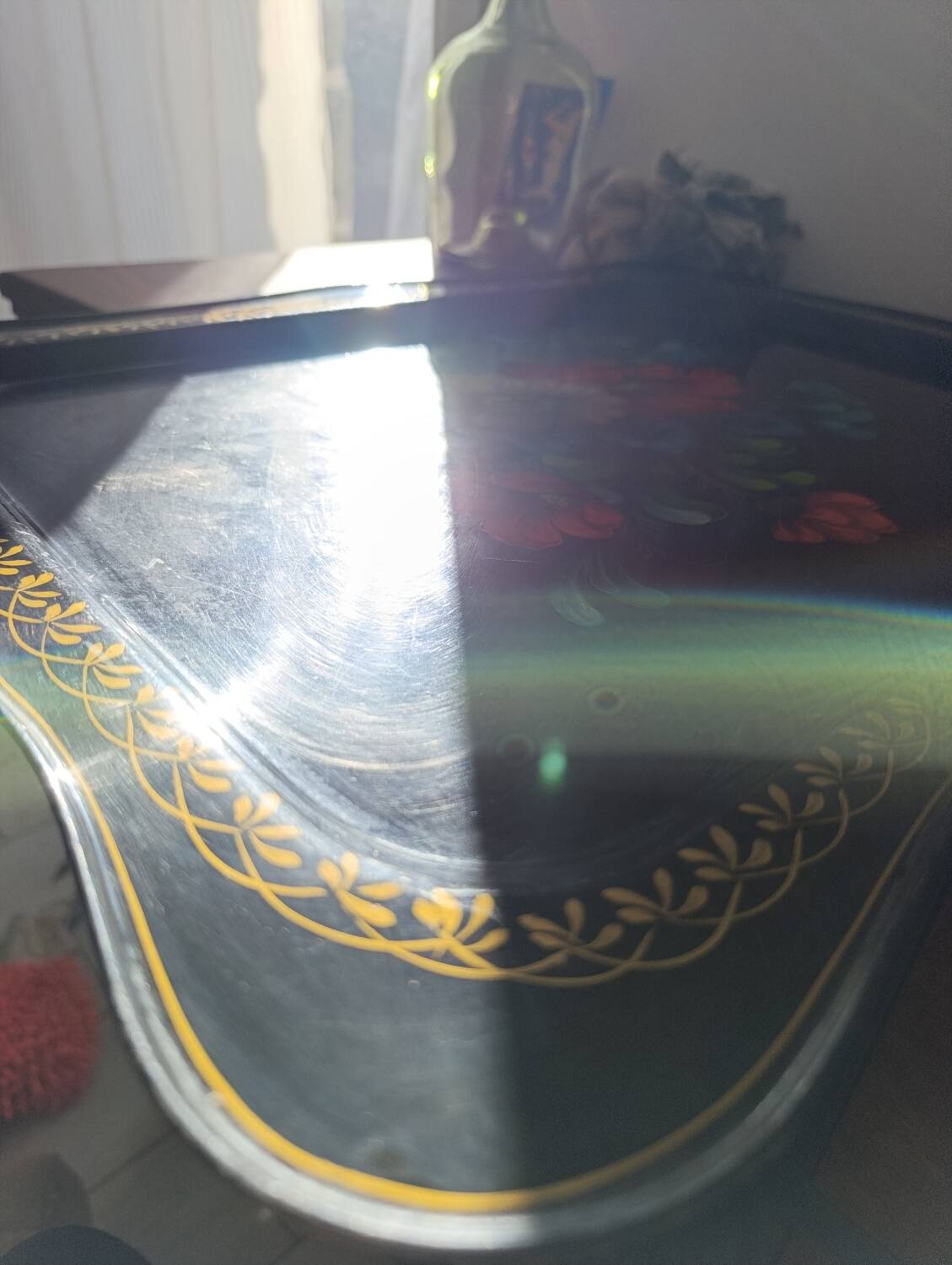 Large Vintage USSR Tray - Painted Flowers