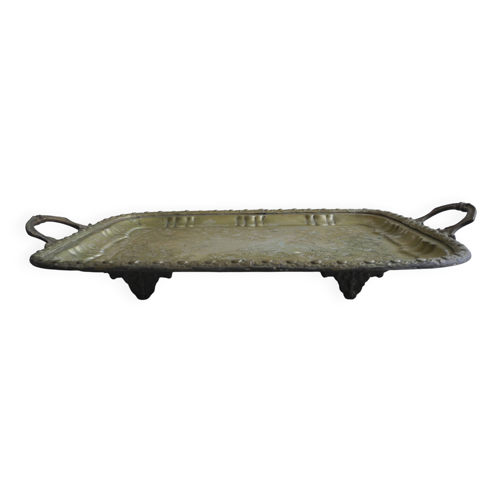 Ancien plateau thé métal argenté doré gilded silver-plated metal tea tray