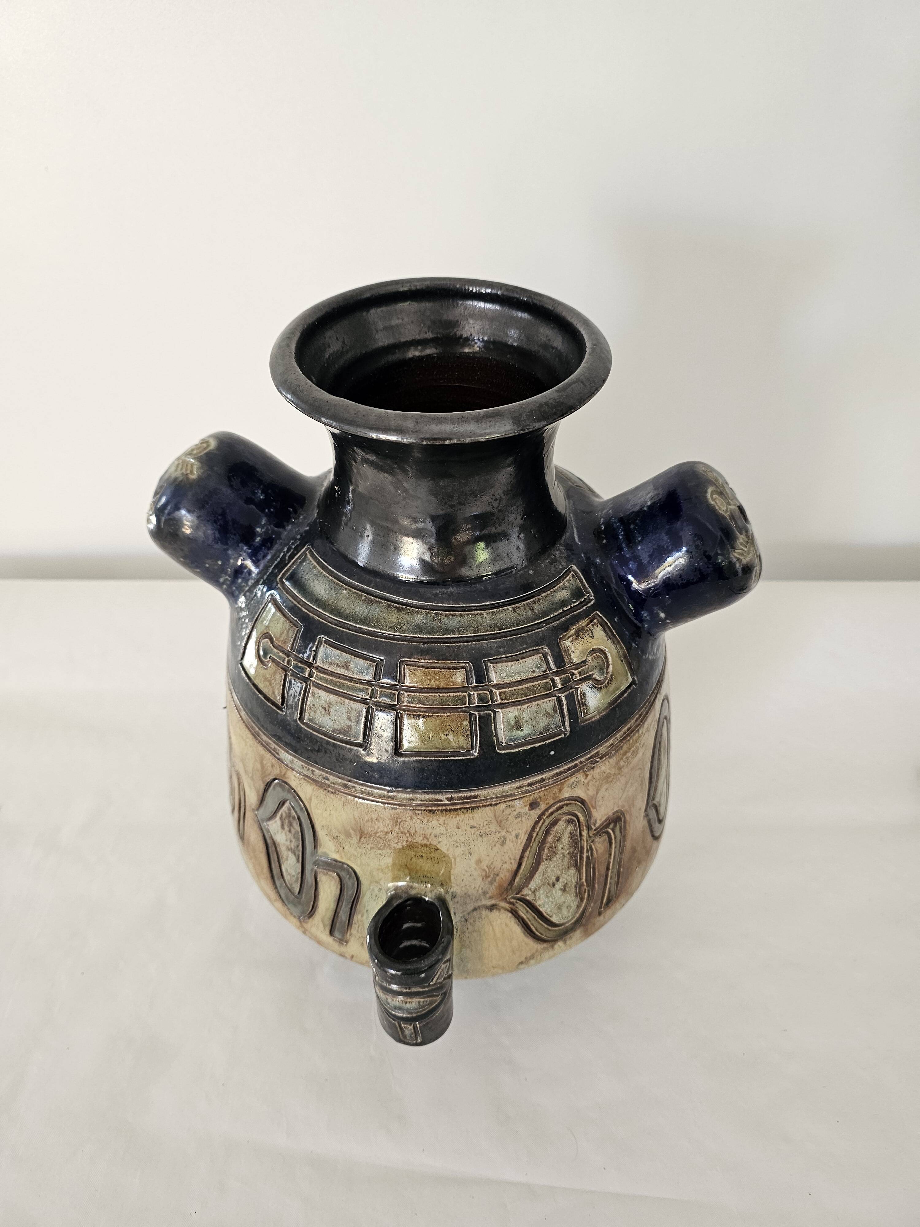 Stoneware vase with Art Deco geometric motifs signed Roger GUERIN