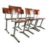 Lot de 6 chaises d’atelier industrielles Galvanitas bois Pays-Bas années 60