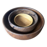 Set of three bowls made from genuine olive wood, handcrafted, vintage.