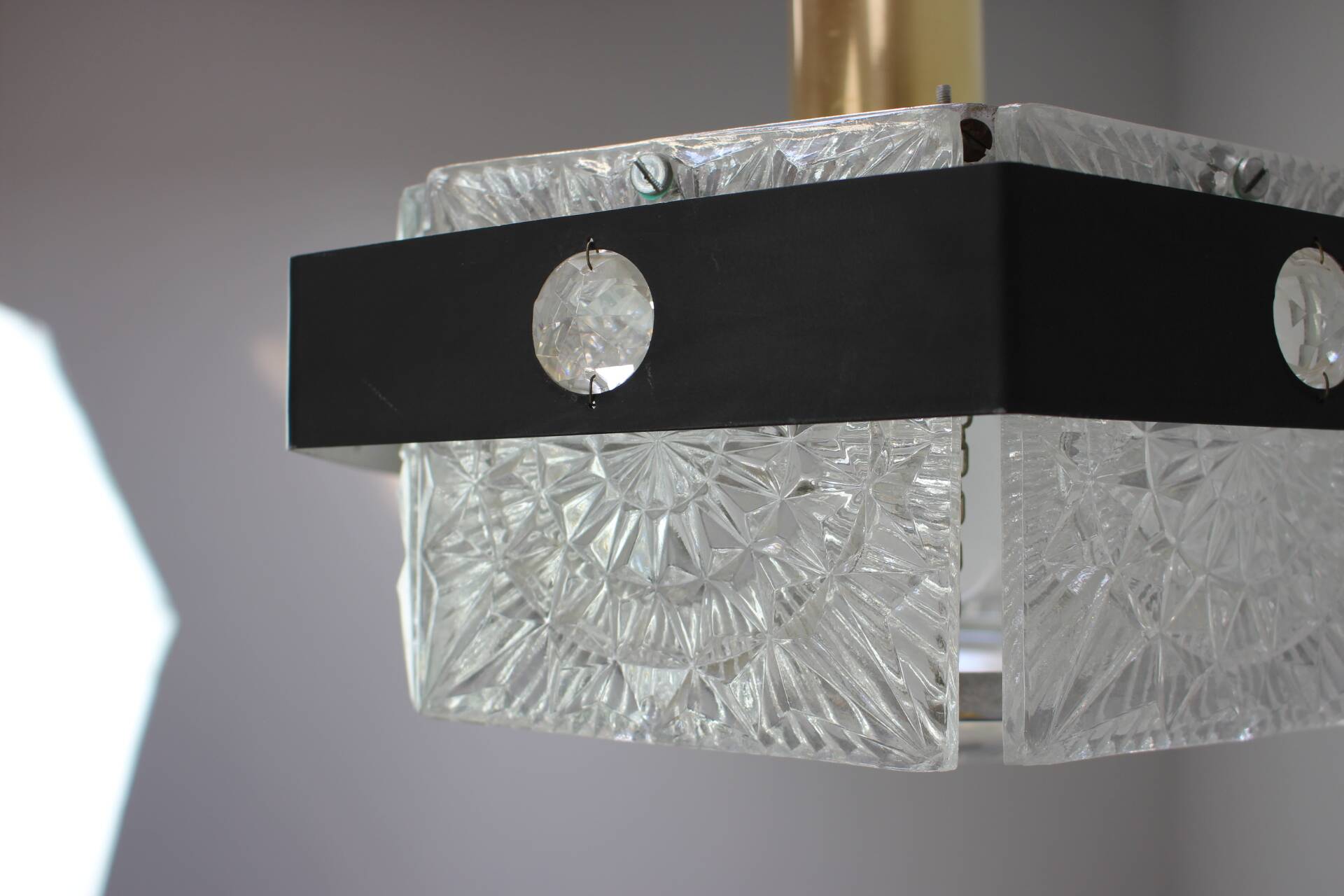 1970s Czechoslovak Kamenický Šenov Cut Glass and Chrome Pendant Light