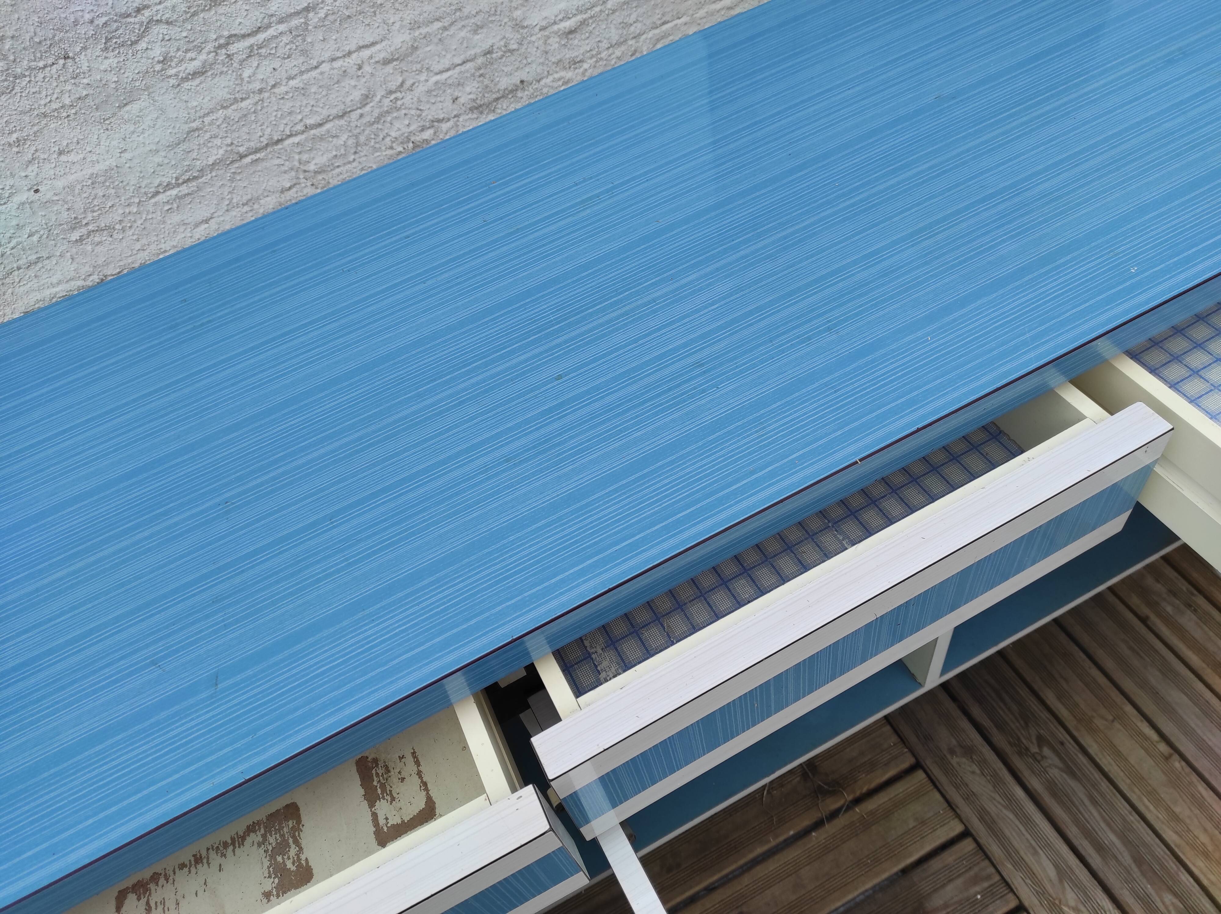 Kitchen cabinet in blue formica 4 doors 4 drawers
