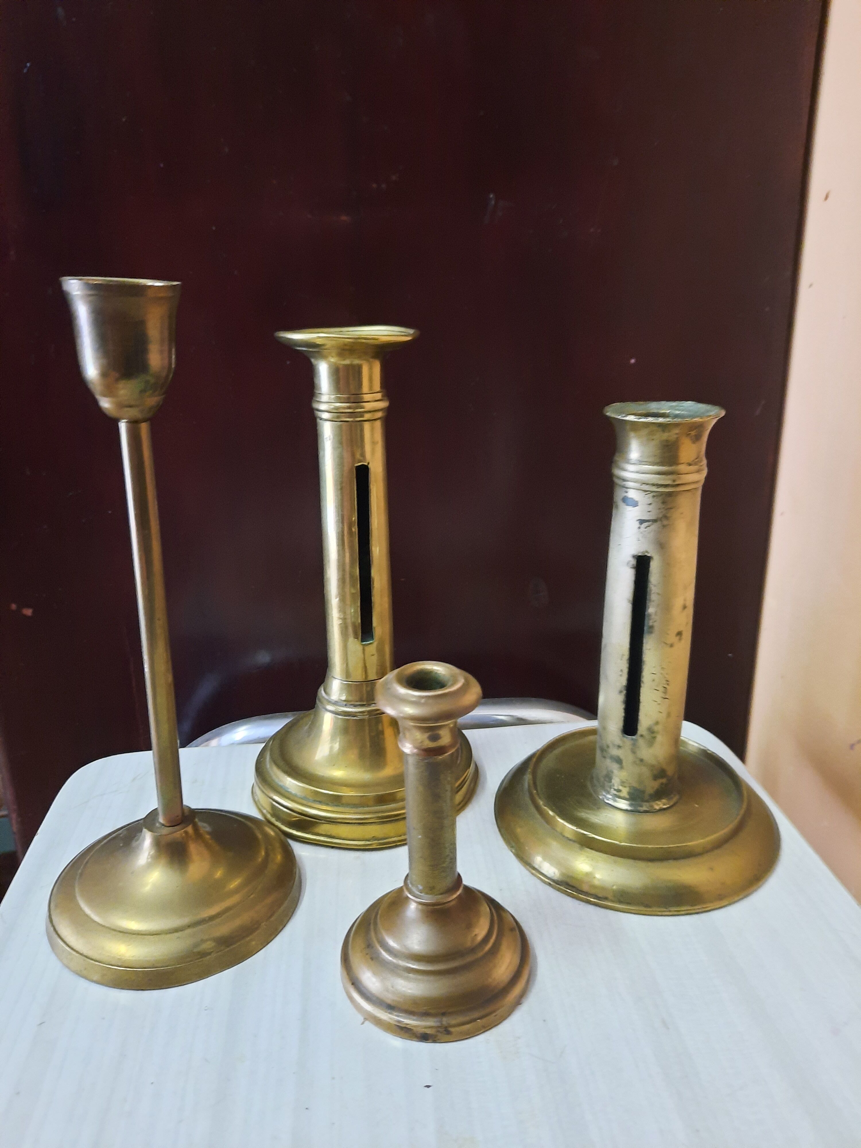 Set of brass candle holders