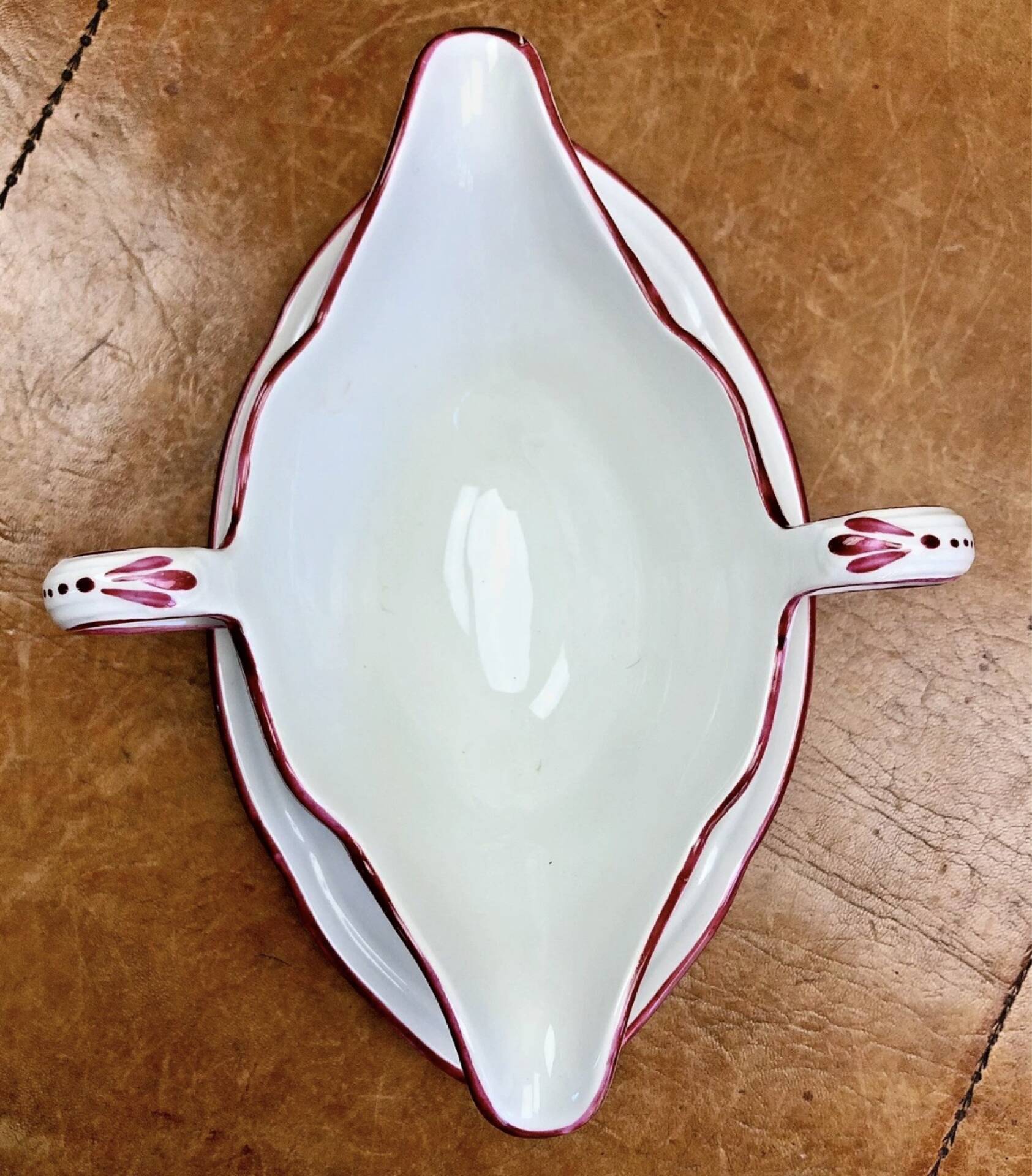 Old sauceboat earthenware Lunéville model lantern pink tulip