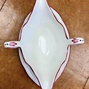 Ancienne saucière faïence Lunéville modèle réverbère rose tulipe