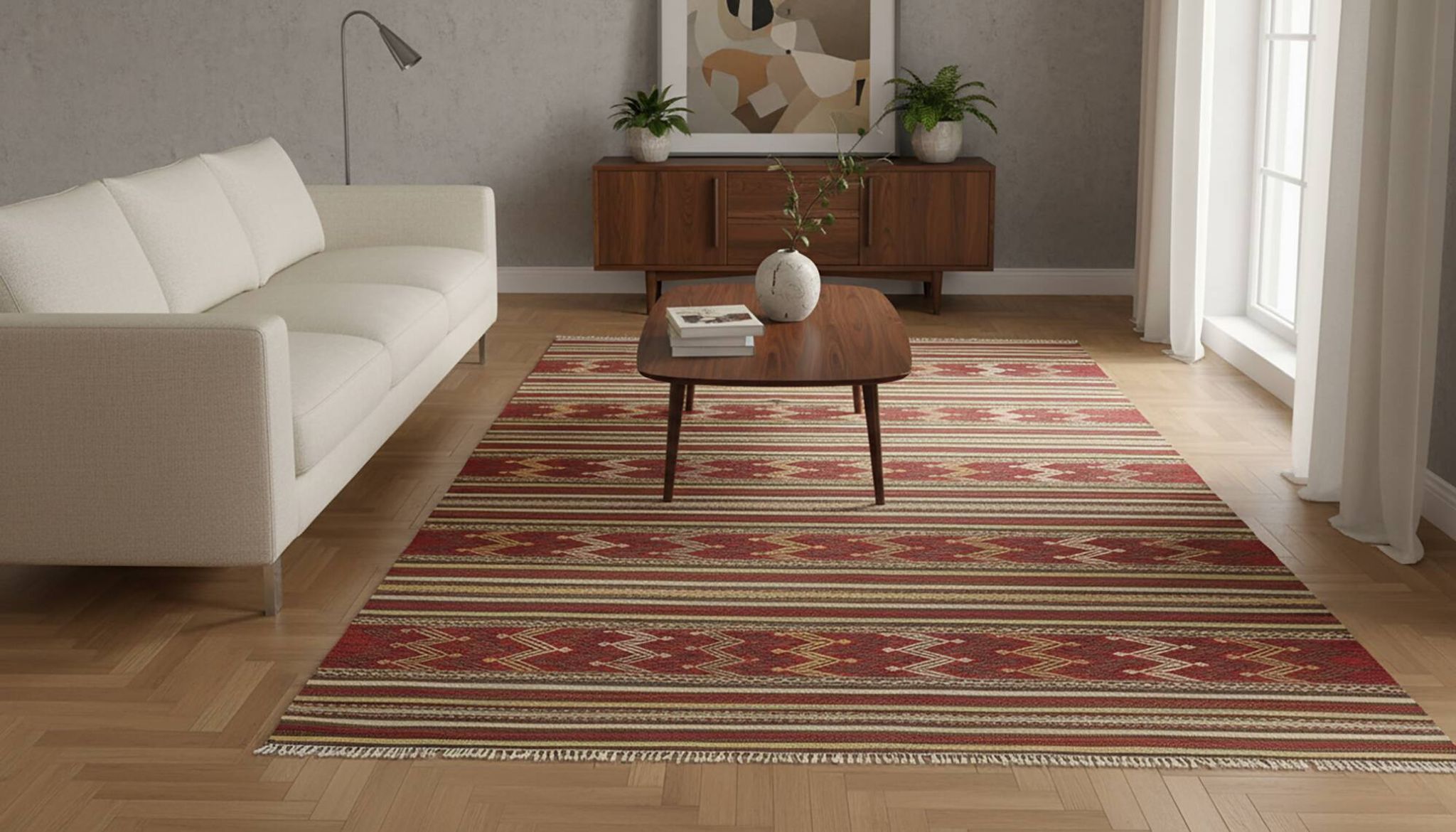 Grand Turkish Kilim Yoruk Vintage 150x300 cm Geometric Stripes