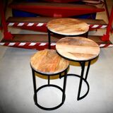 Set of 3 trundle tables made of mango wood