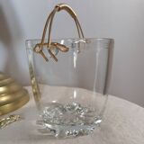 Glass ice bucket, gold handle, vintage 1960