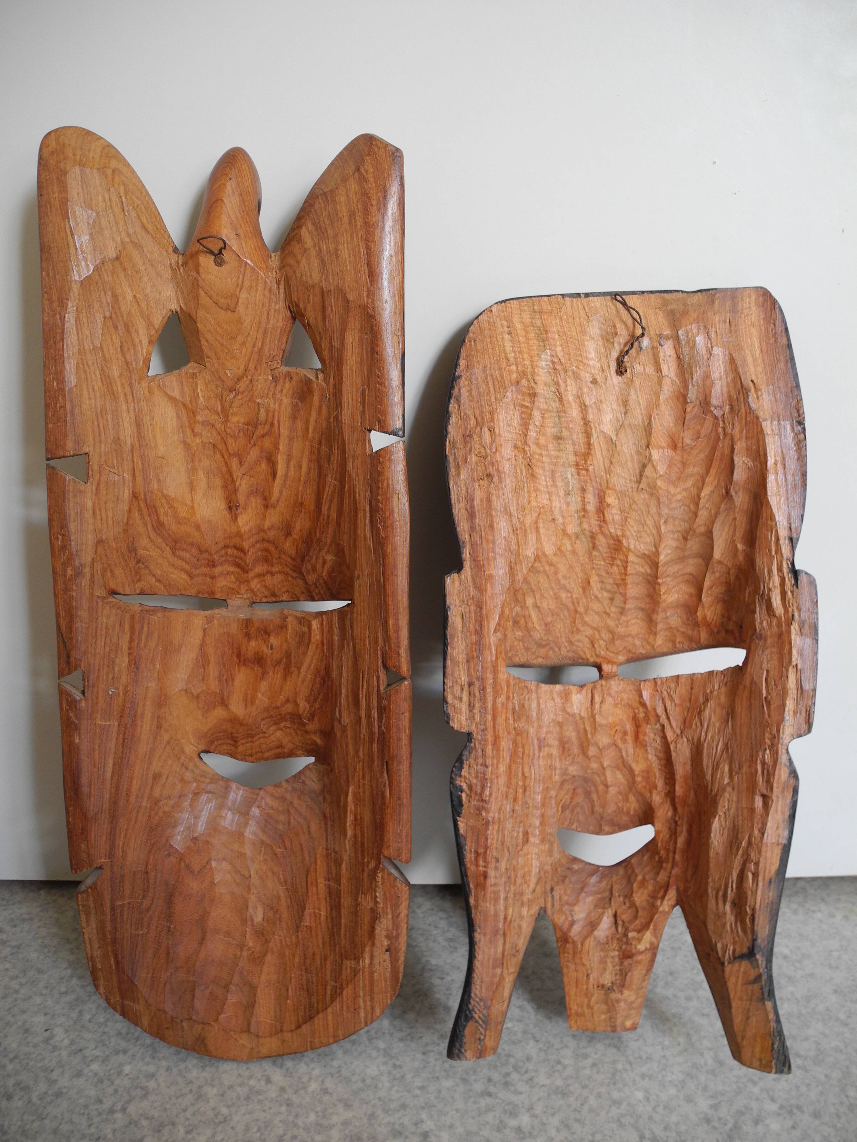 Pair of African wooden masks, vintage decoration, wooden African masks, 70s/80s
