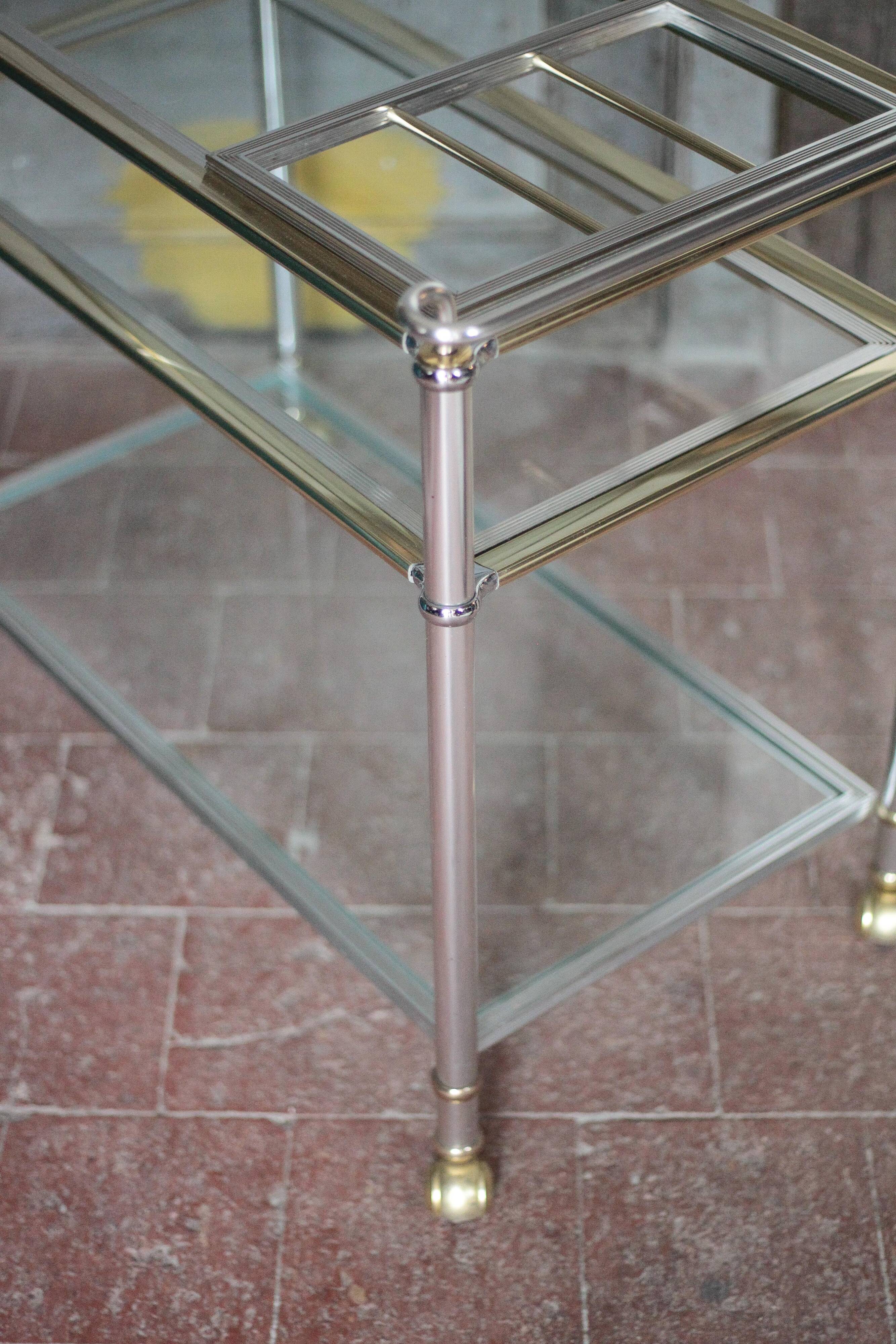 Vintage rolling dessert bar in gold metal and glass by Roche Bobois.