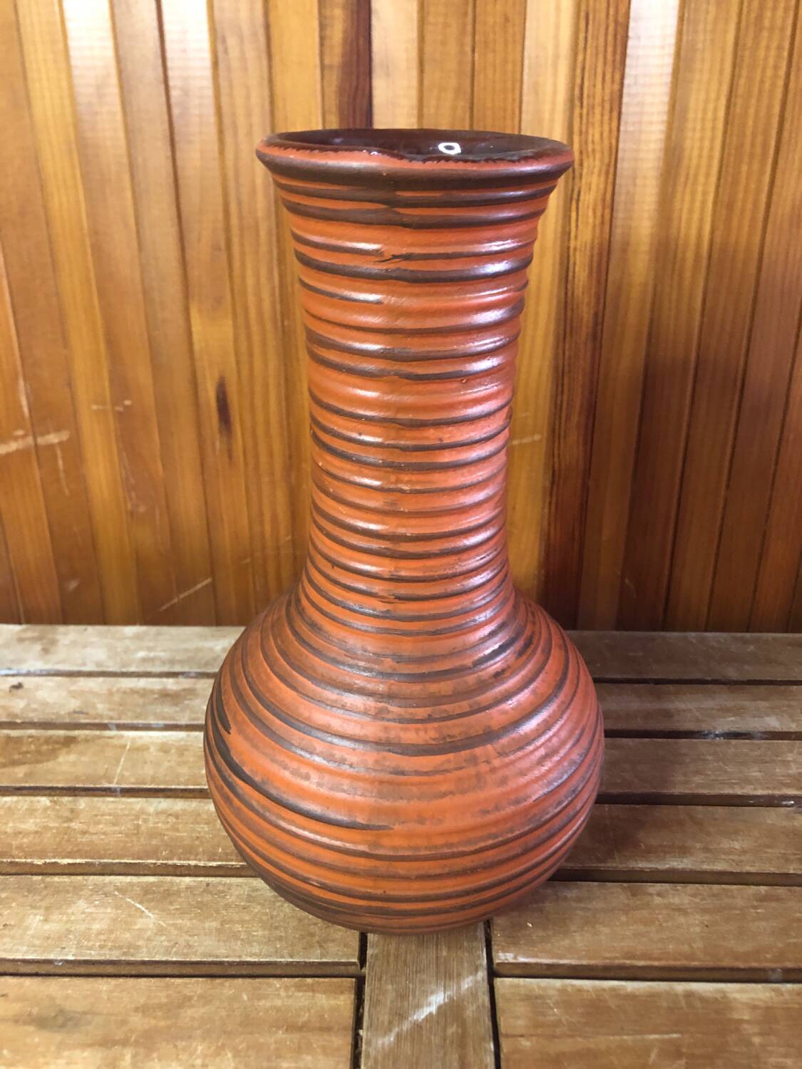 Old brown & orange ceramic pitcher vase w. germany vintage #a470