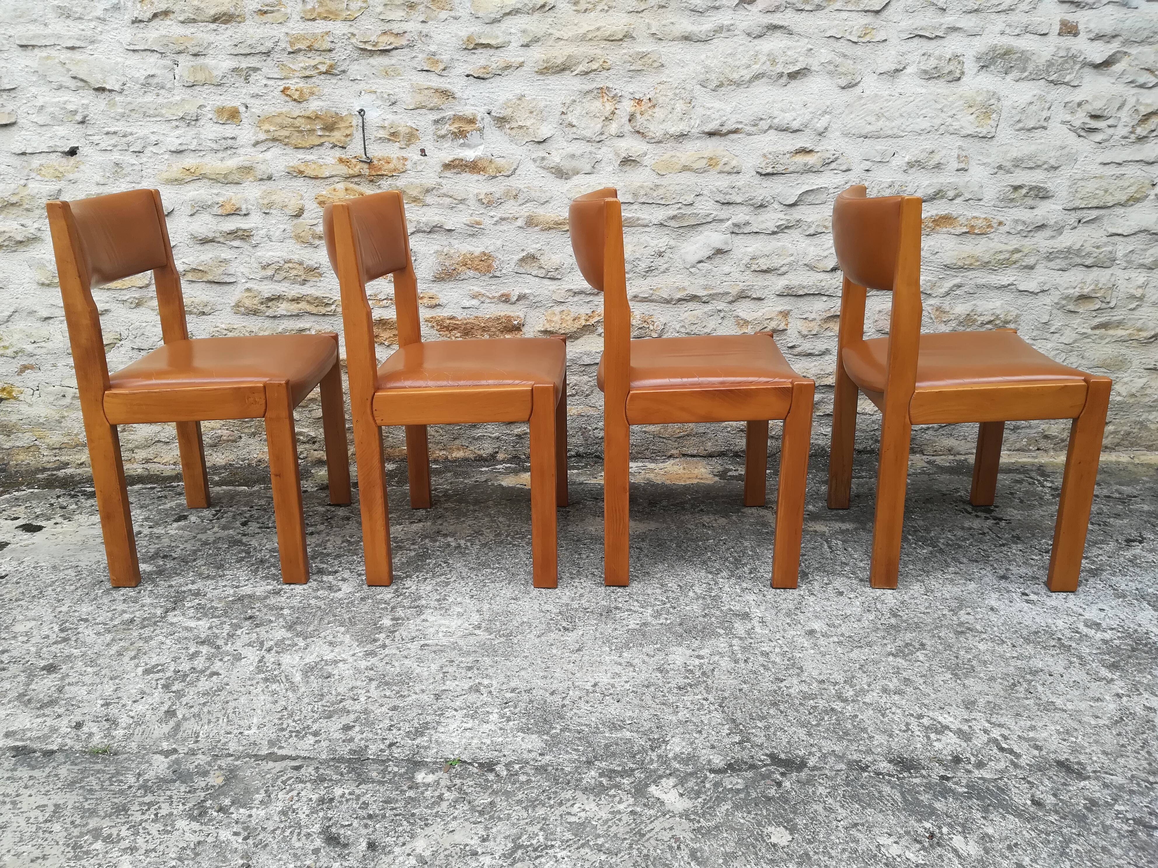 Maison Regain chairs in elm and leather