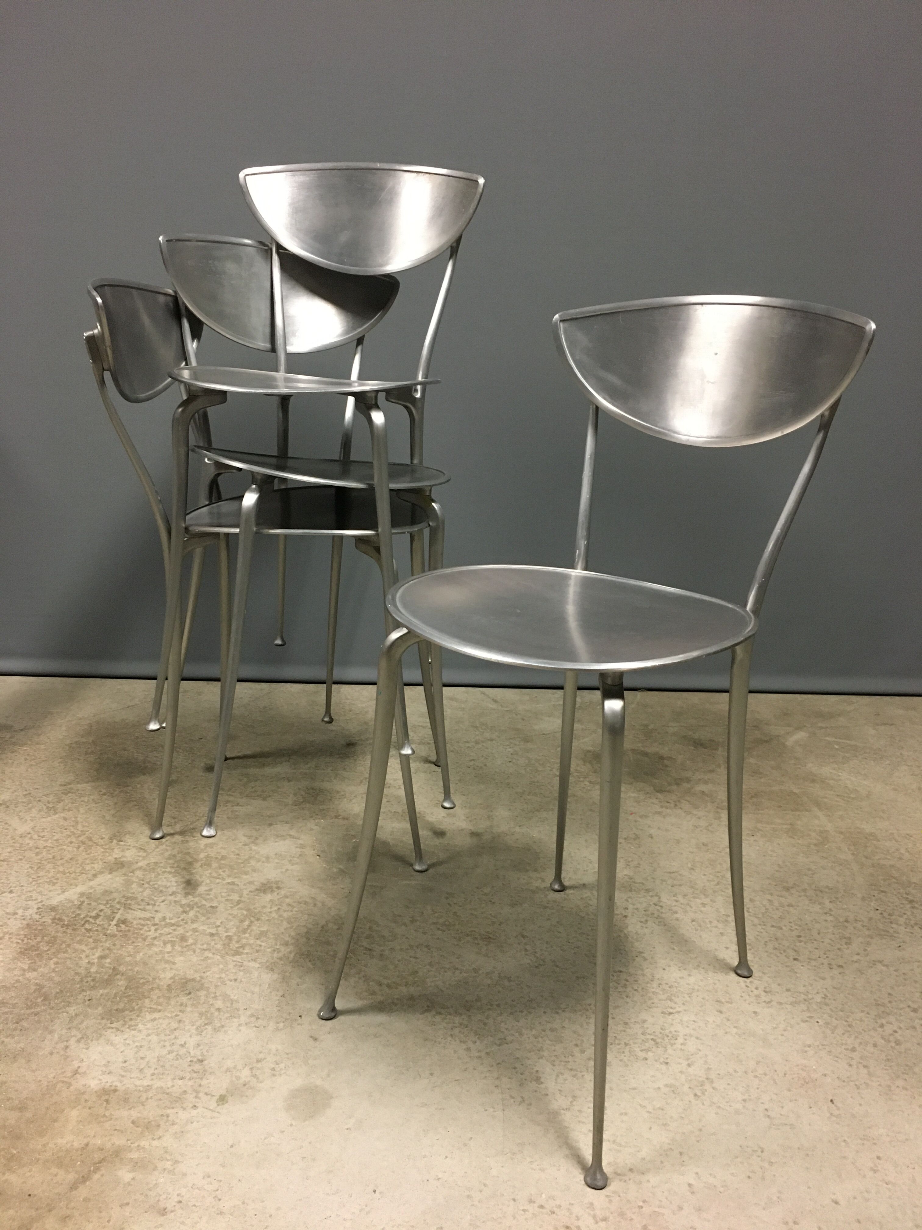 Set of 4 arper aluminium dining chairs. 1990's