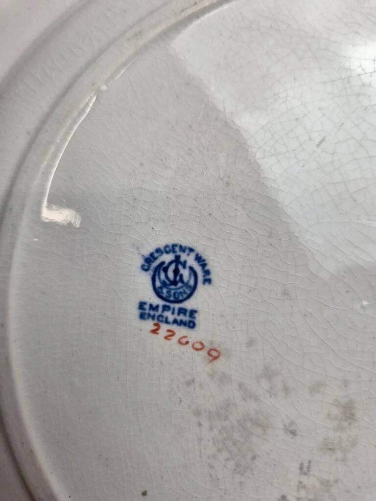 Antique English plate Crescent Ware Empire England blue garland decoration