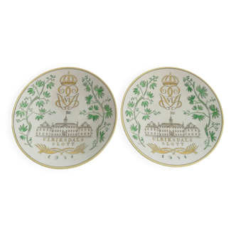 Swedish Grace Plates with Ulriksdal Palace in Yellow and Green by Gefle 1951