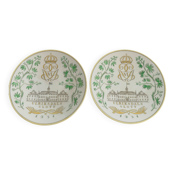 Swedish Grace Plates with Ulriksdal Palace in Yellow and Green by Gefle 1951