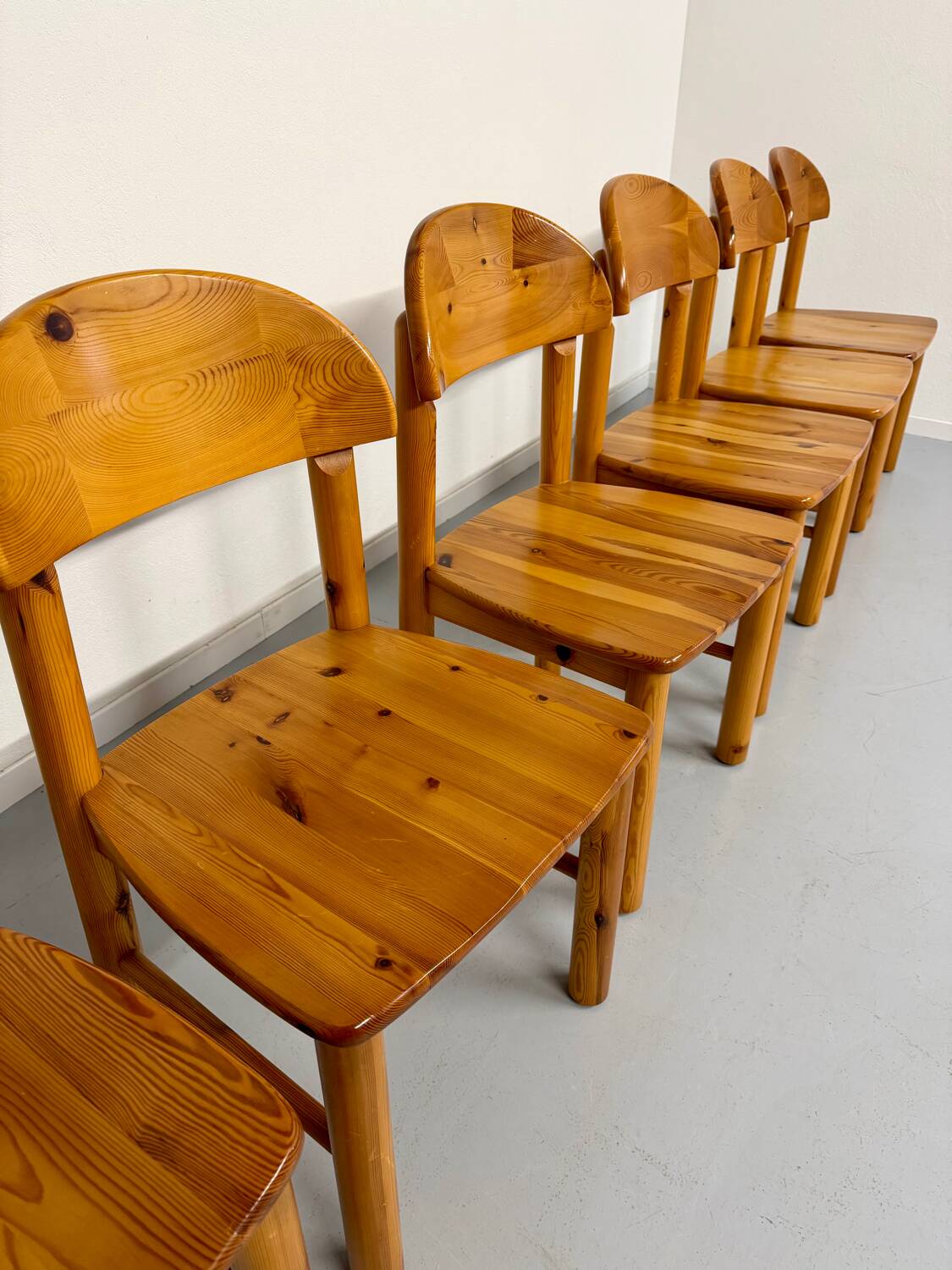 Set of 6 solid pine chairs, Scandinavian design, Reiner Daumiller