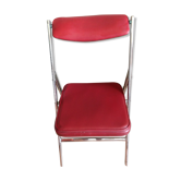 Folding chair in chromed metal and Red leatherette/vintage years 60-70