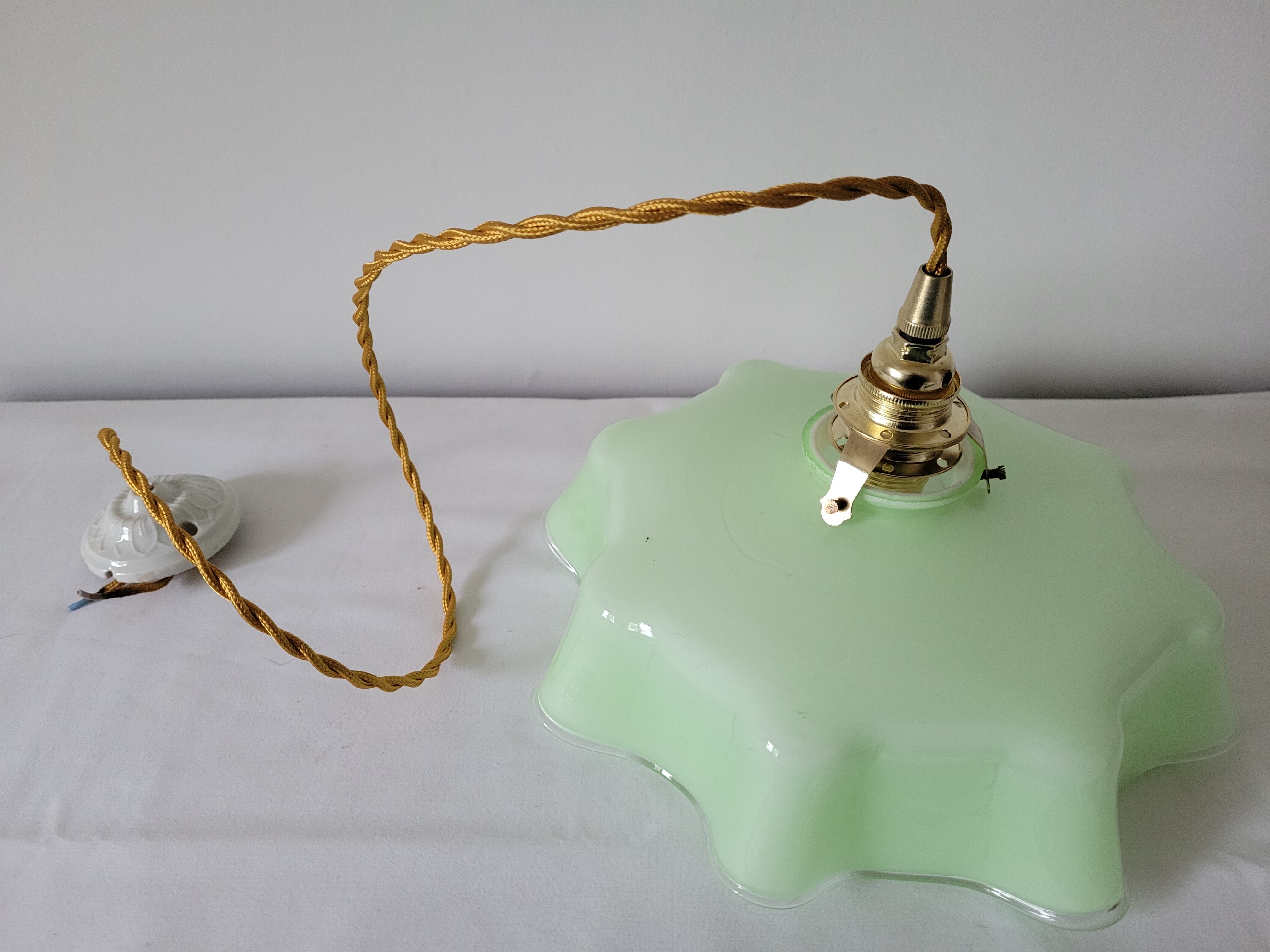Pastel green draped opaline pendant lamp