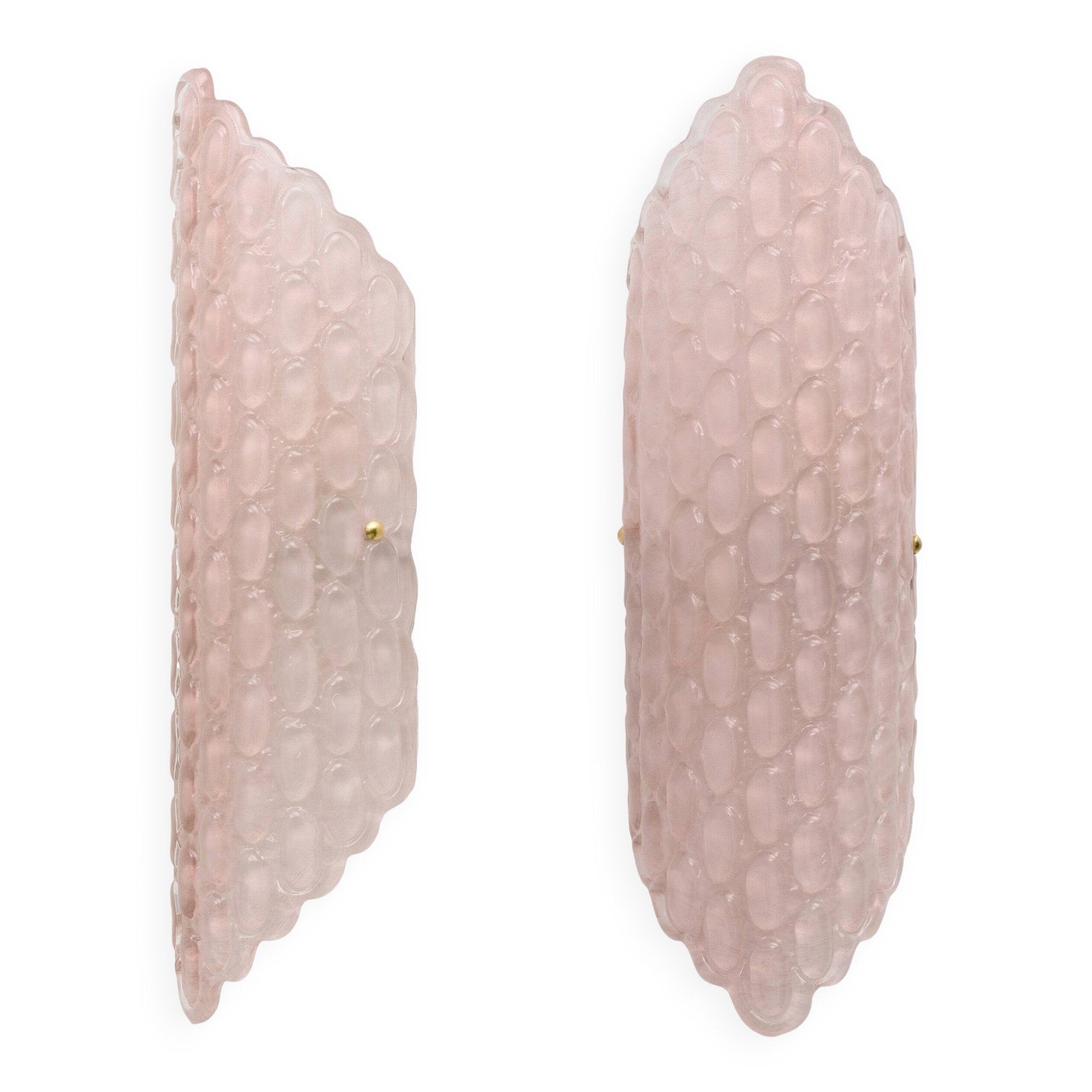 Pair of Pink Murano Glass Wall Sconces with Textured Relief