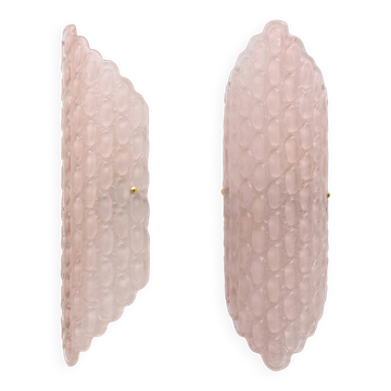 Pair of Pink Murano Glass Wall Sconces with Textured Relief