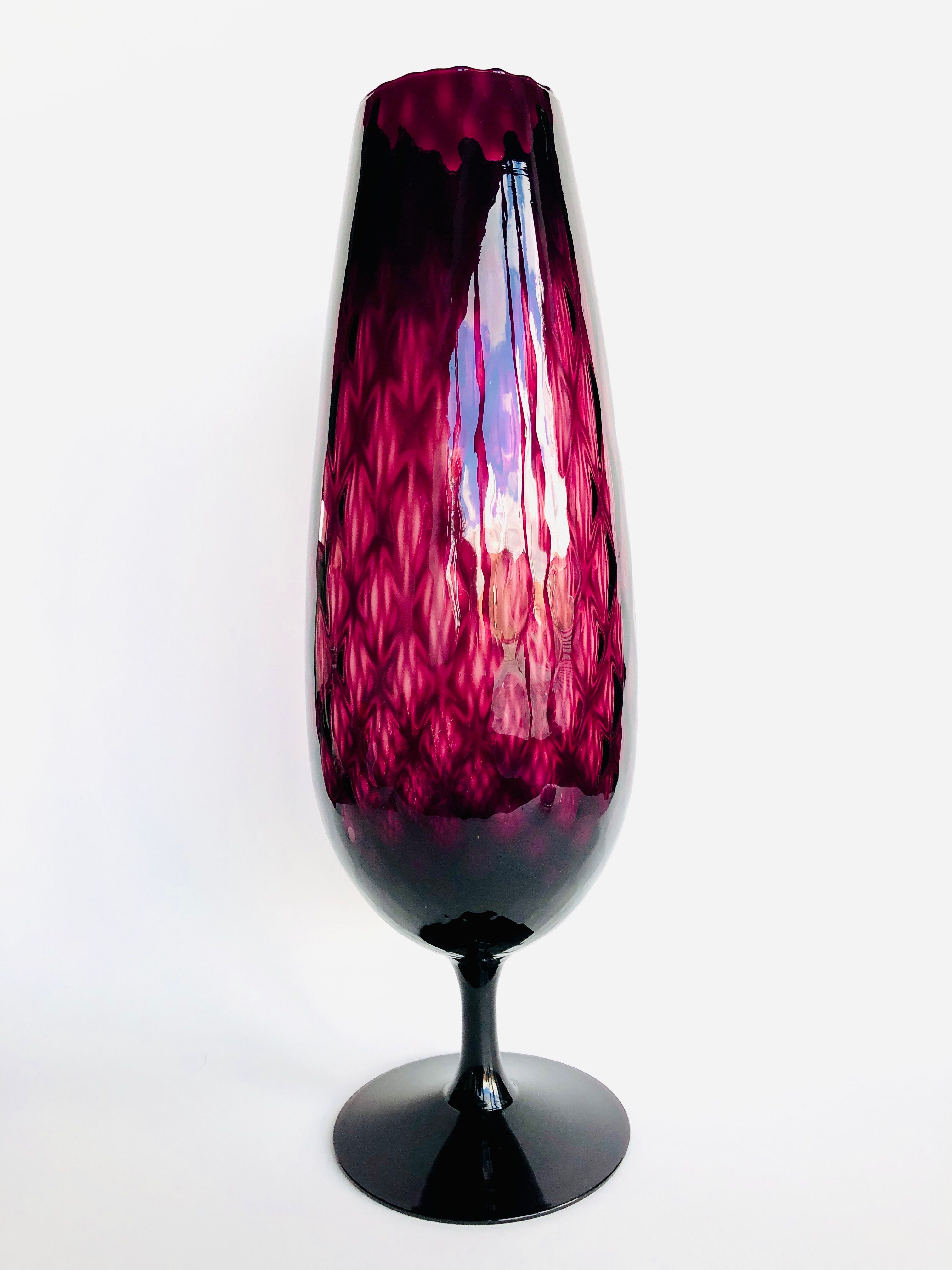 Wine-legged blown glass vase Italian Empoli 1960