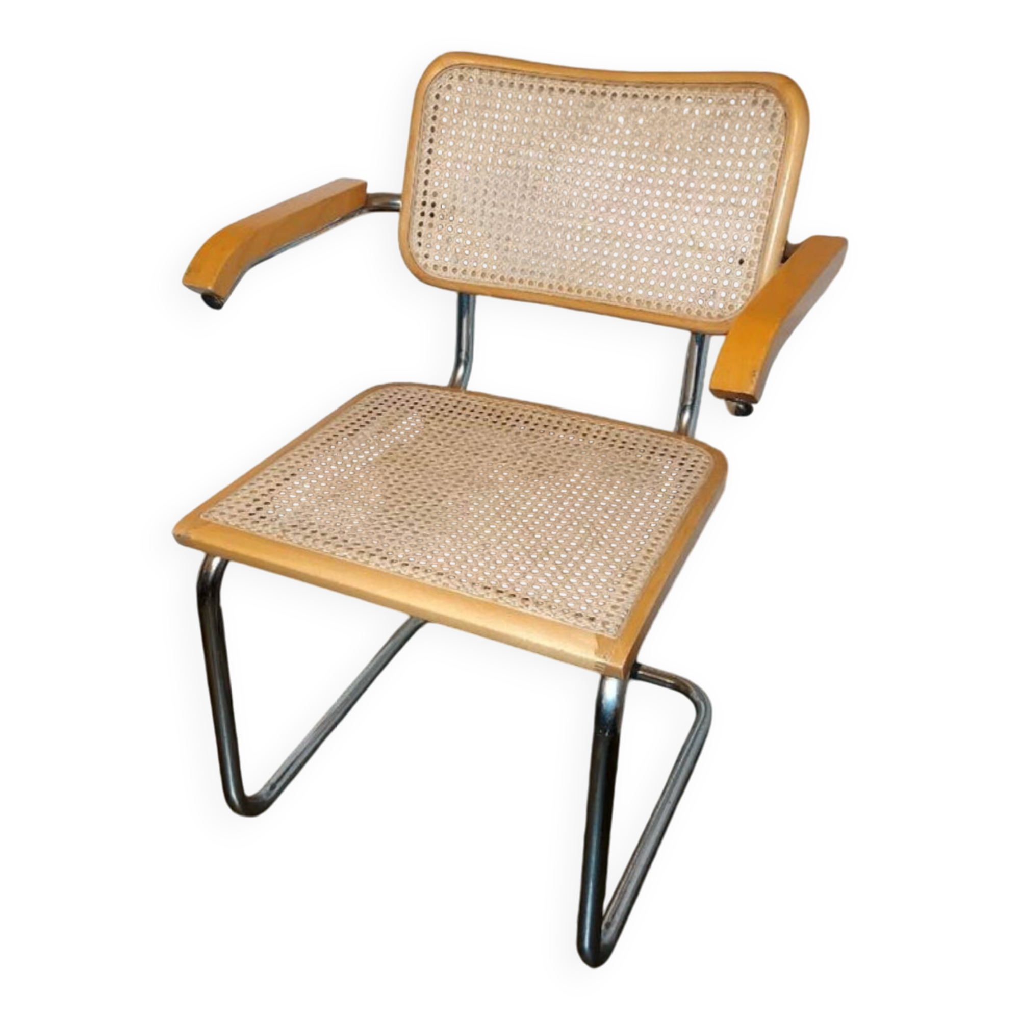 Cesca B64 vintage chair with armrests - Marcel Breuer in light beech - Vintage - Made in Italy - 80s (6 available)