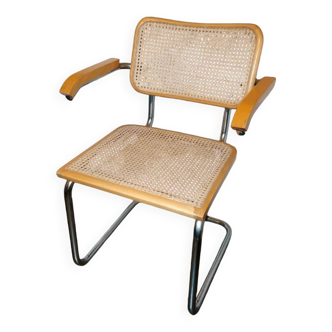 Chaise vintage Cesca B64 avec accoudoirs - Marcel Breuer en hêtre clair - Vintage - Made in Italy - années 80 (6 disponibles)