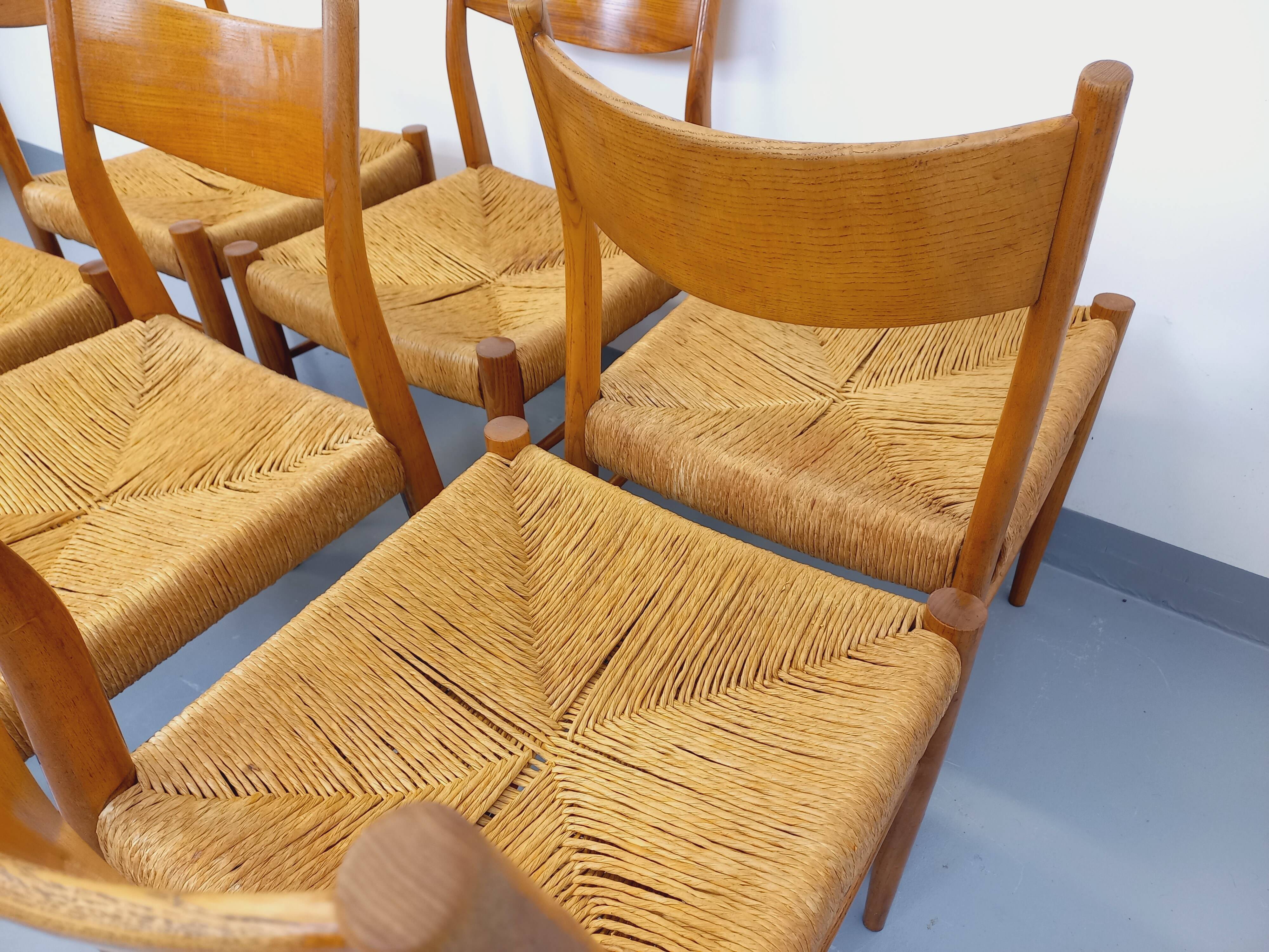 Set of 6 vintage teak Danish rope chairs Gessef Consorzio Sedie Friuli