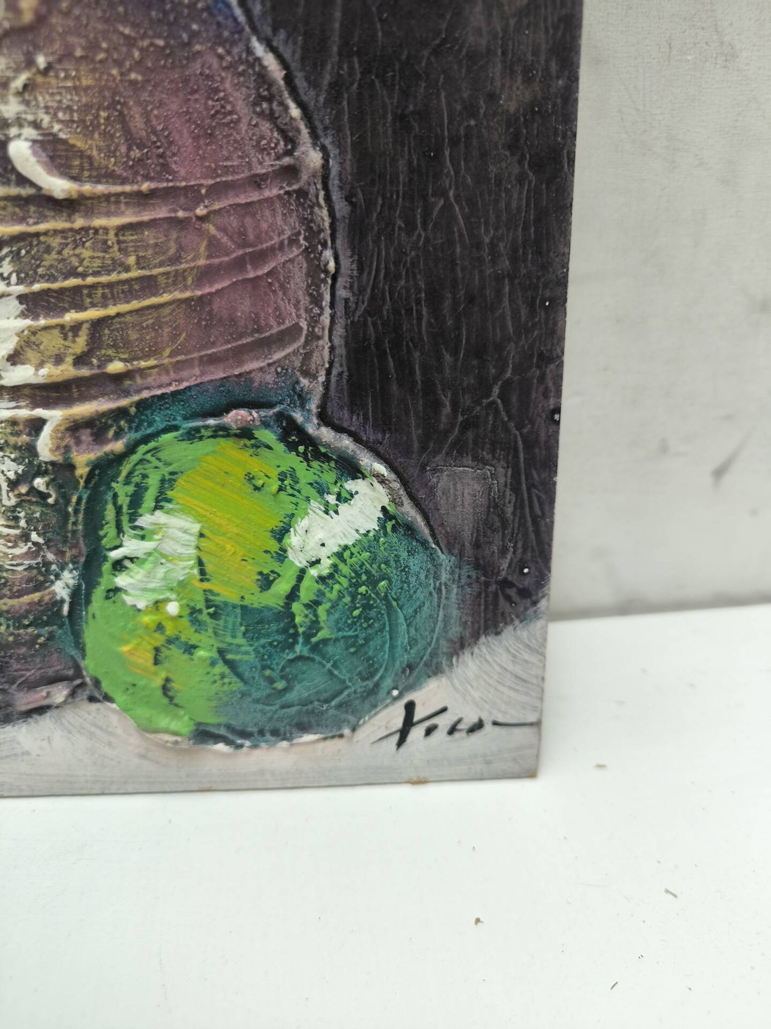 Textured still life on wood