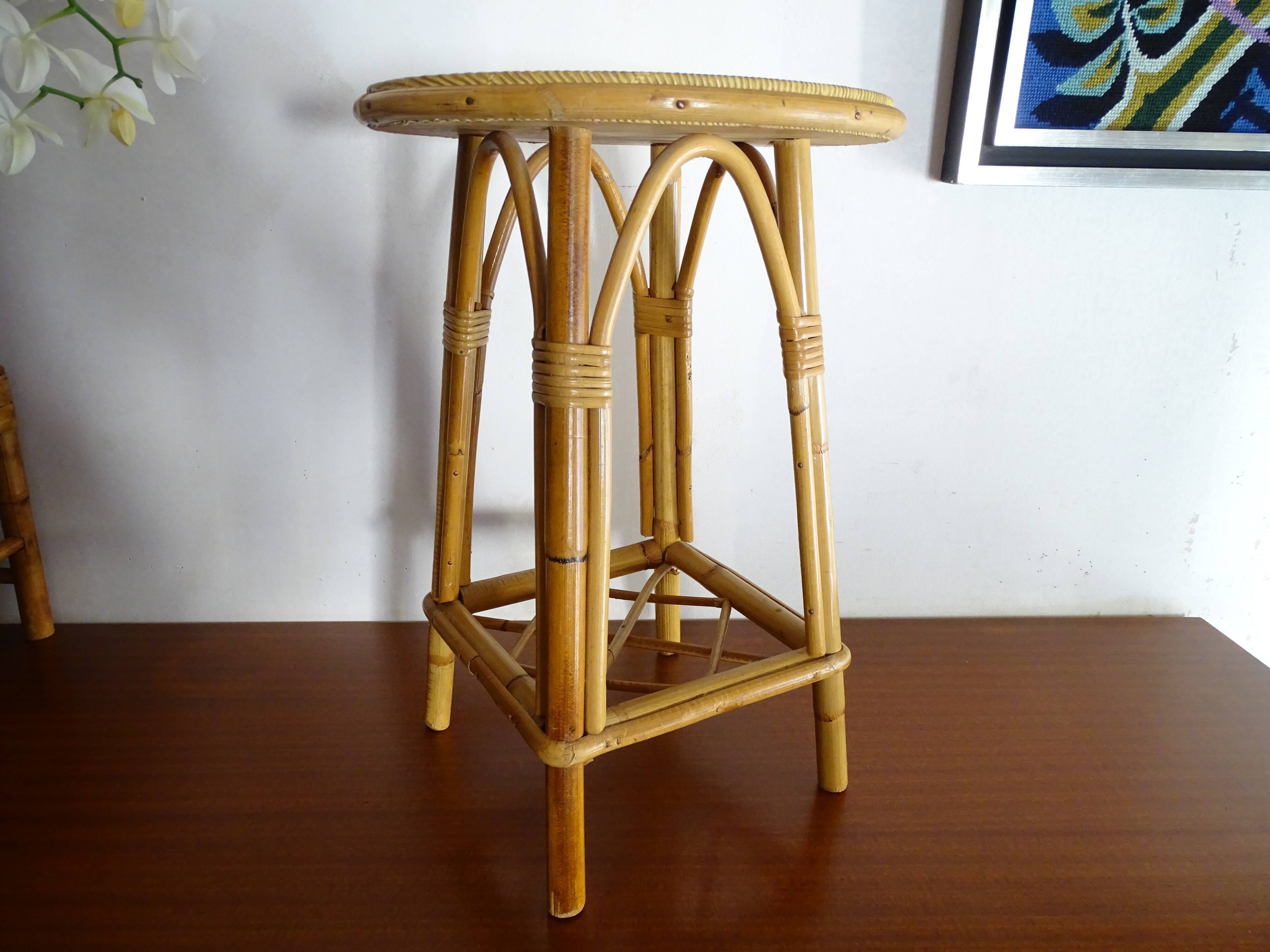 Vintage rattan stool 60's 70's