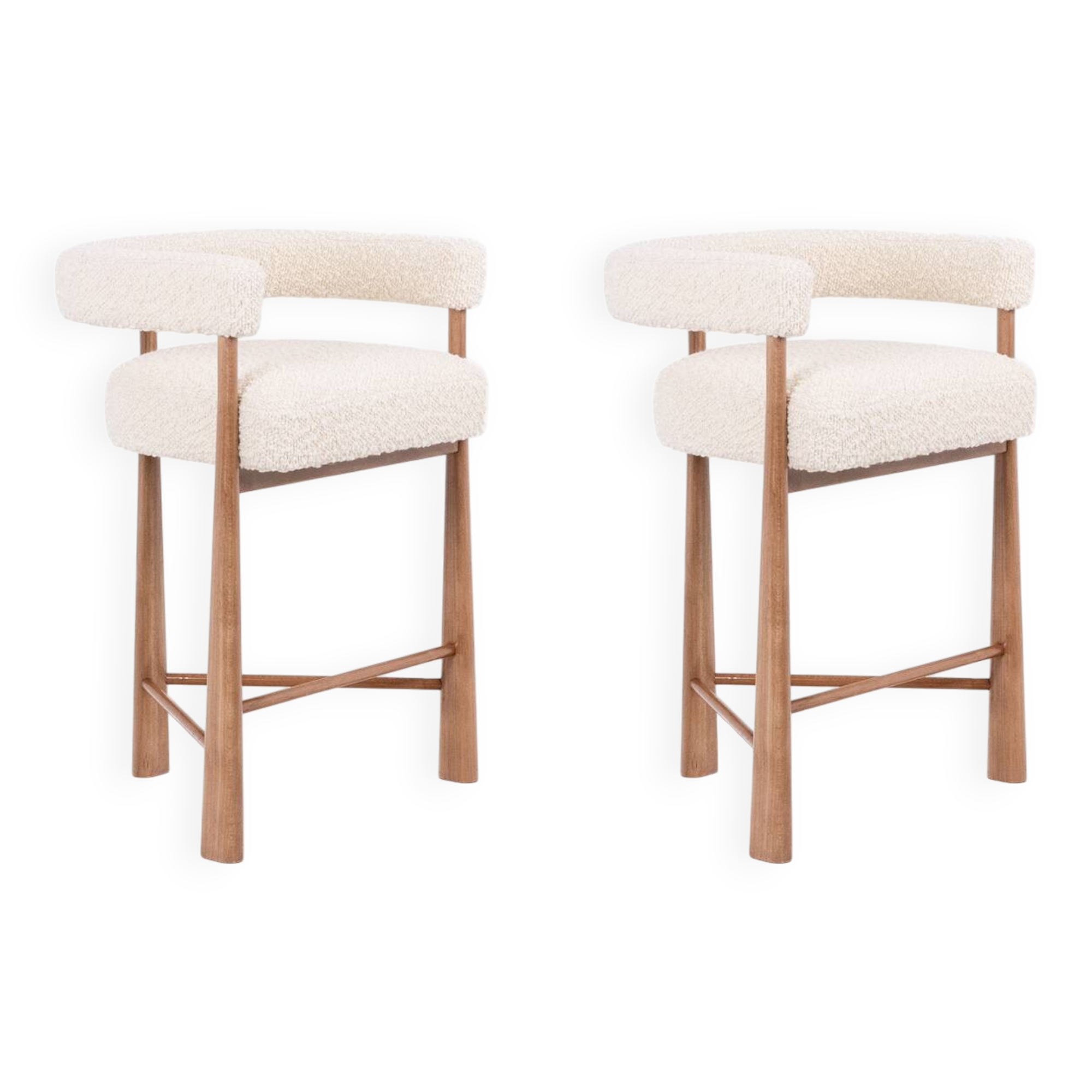 Pair of blond beech bar stools. Contemporary work.