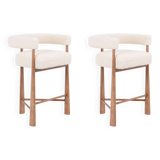 Pair of blond beech bar stools. Contemporary work.