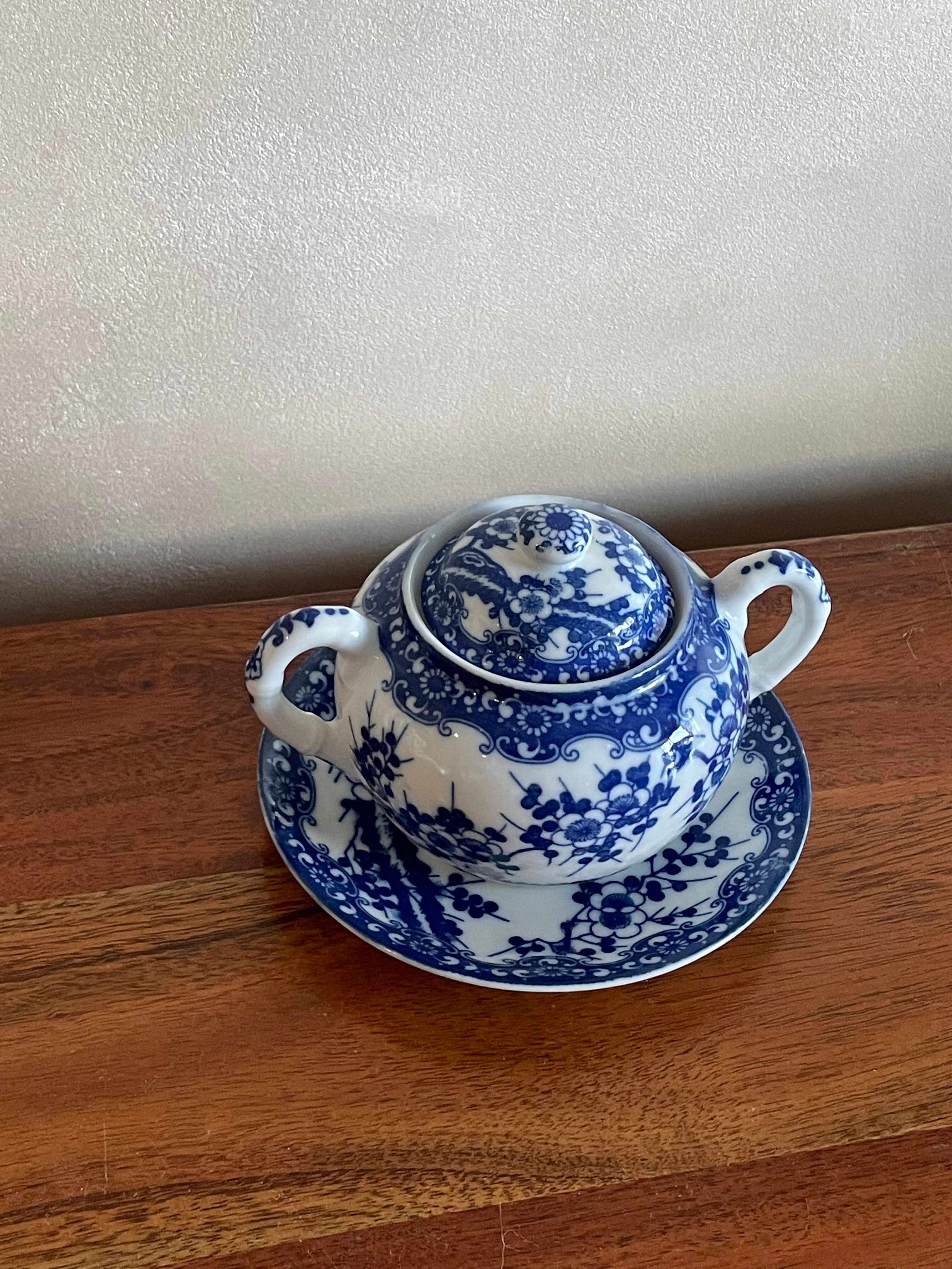 Sucrier japonisant bleu