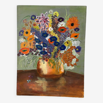 Tableau ancien bouquet de fleurs