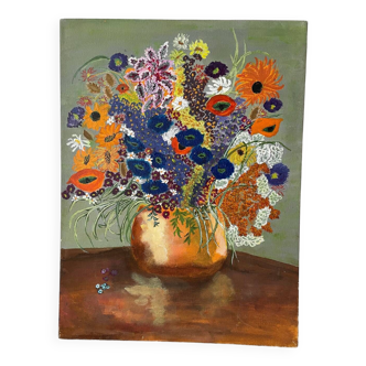 Tableau ancien bouquet de fleurs