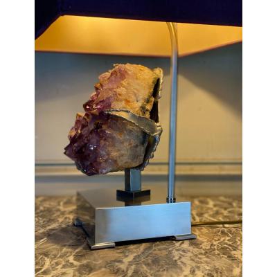 Lamp metal and amethyst circa 1980