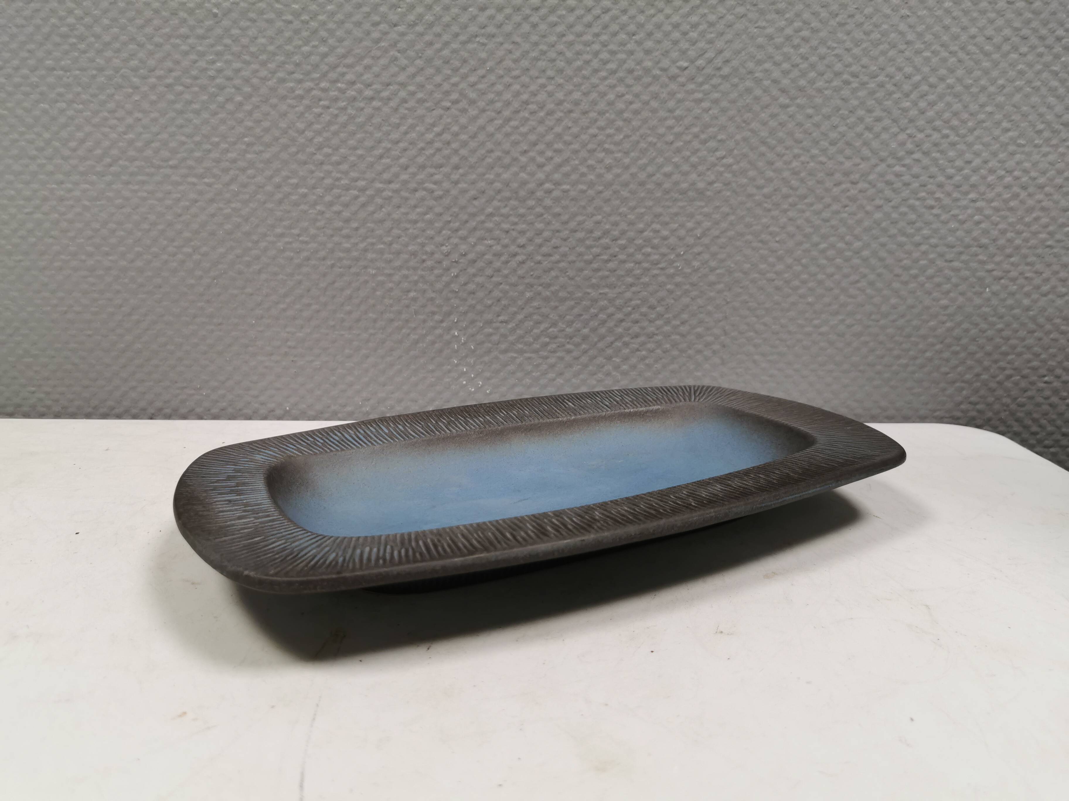 Dish in bluish colors from Hedehusene Ceramics (HK) Denmark 1960-70s