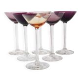 Ensemble de 6 verres à pied en cristal coloré vintage / Suède / années 1980