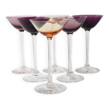 Set of 6 Vintage Colored Crystal Liquor Stem Glasses / Sweden / 1980s