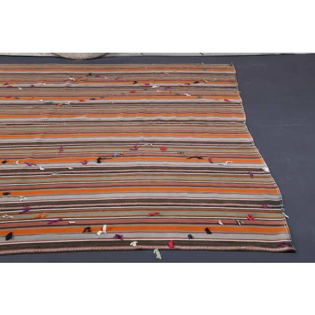 Vintage Turkish Hand-Knotted Wool Cotton Orange Kilim Rug 252x280