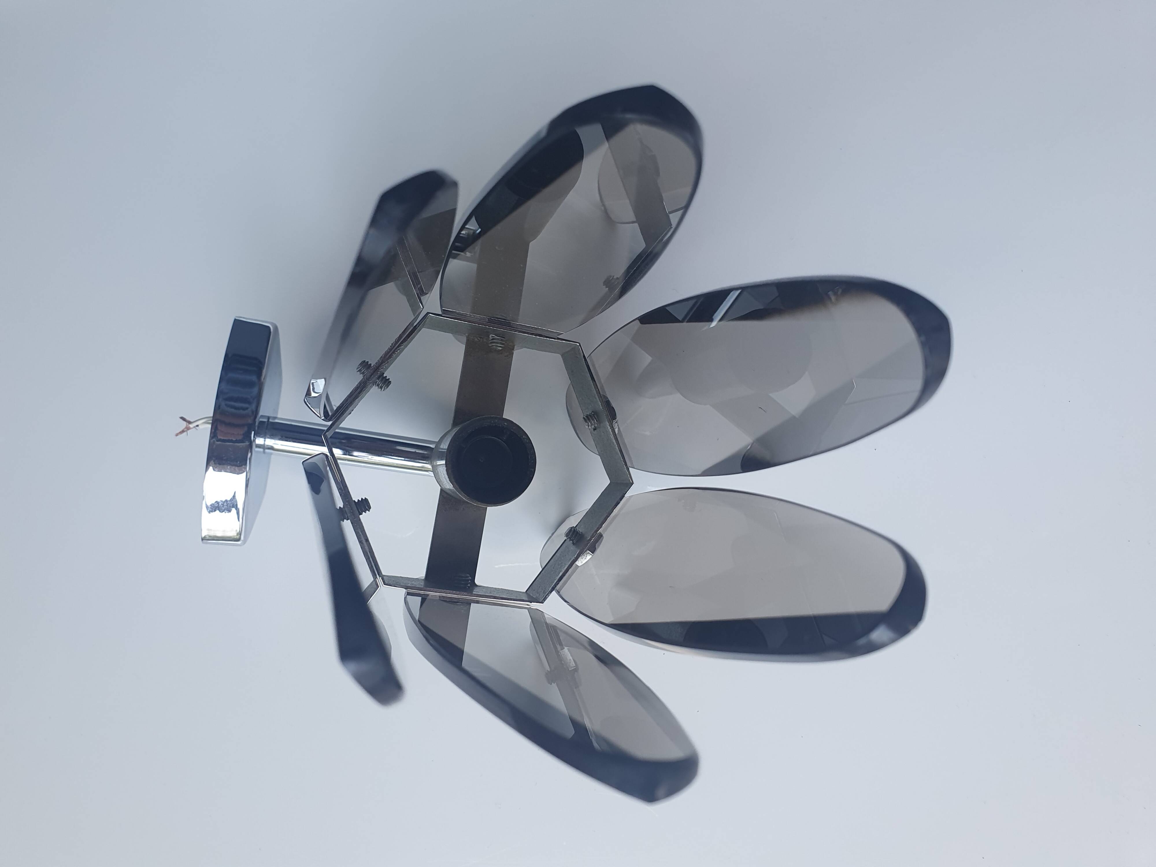 Pair of vintage Italian chrome wall sconces with smoked glass