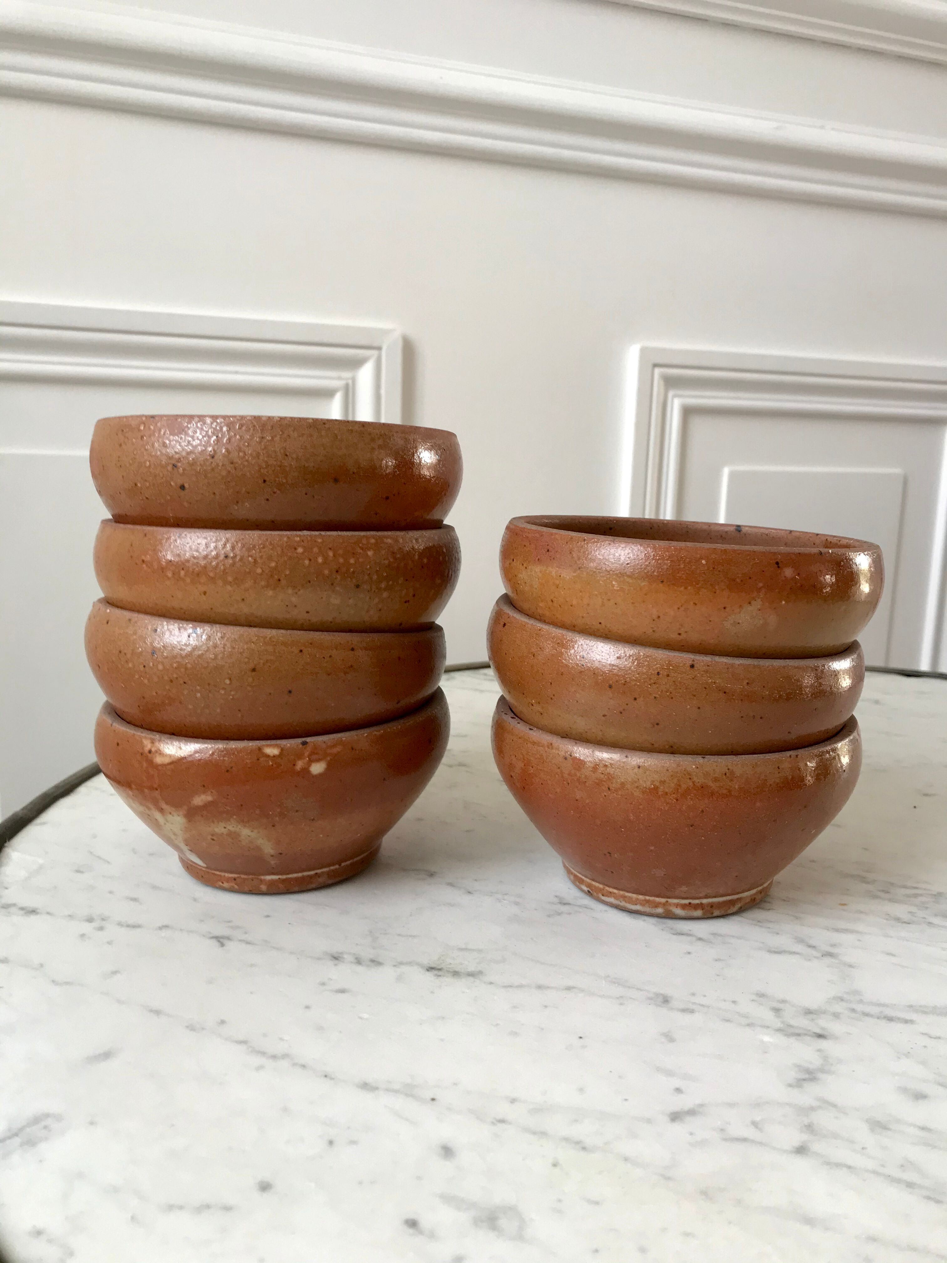 Set of 7 bowls in stoneware handmade 70s vintage