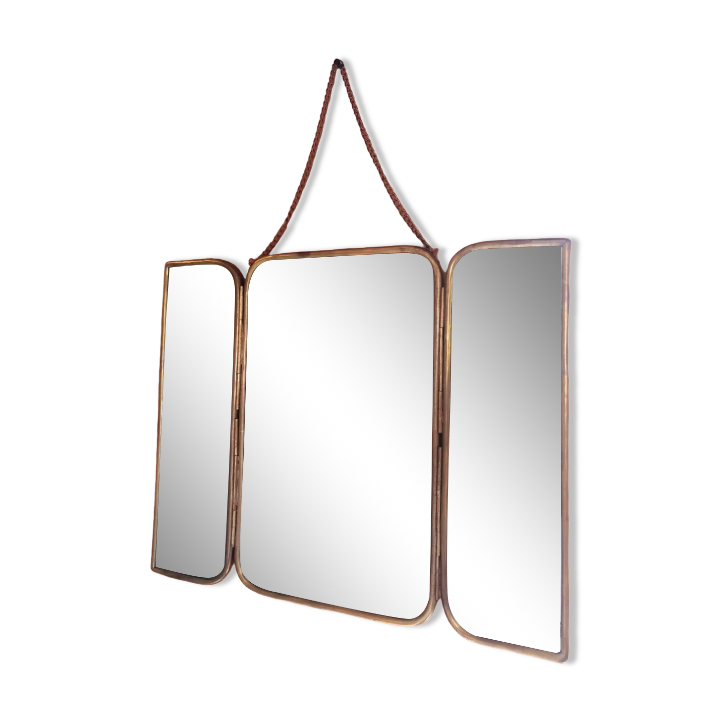 Solid brass triptych barber mirror