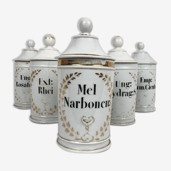 Series of six old pharmacy pots, porcelain late nineteenth century
